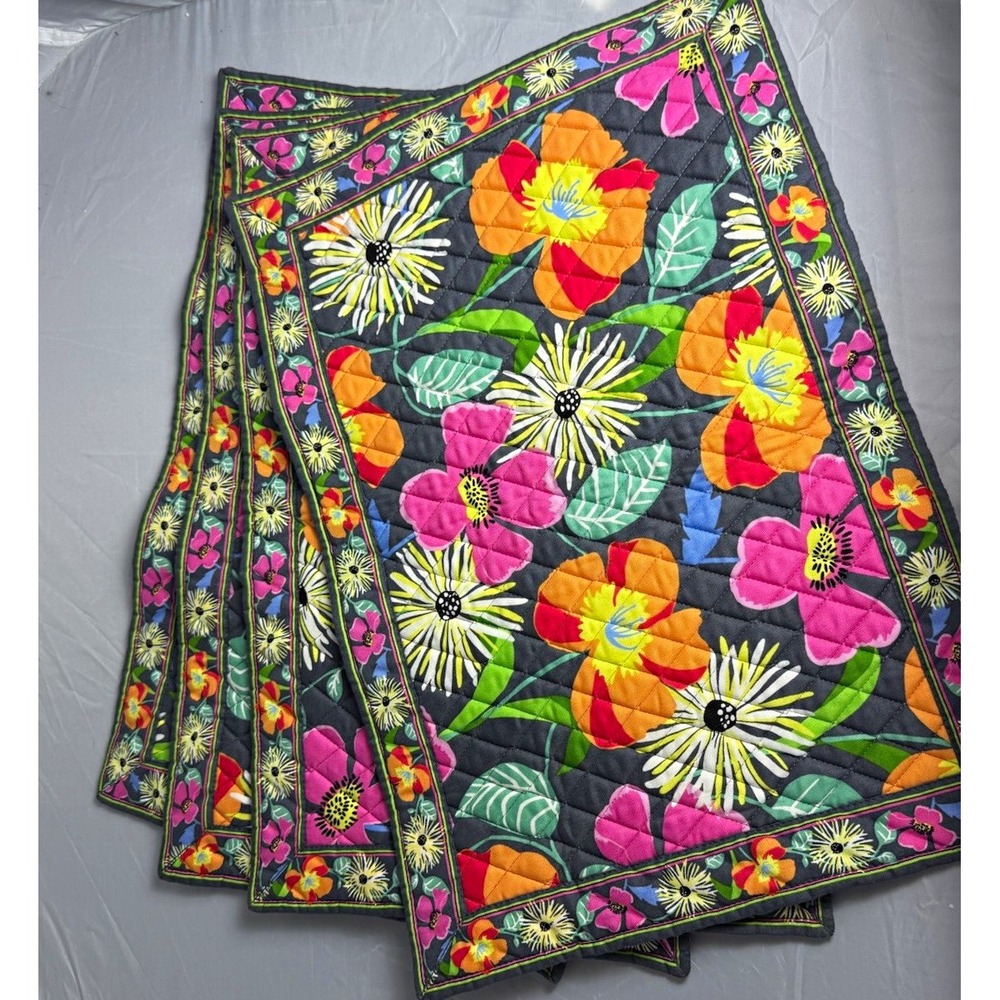 Vera Bradley Retired Jazzy Blooms Floral Reversible Quilted Place Mats Set of 4